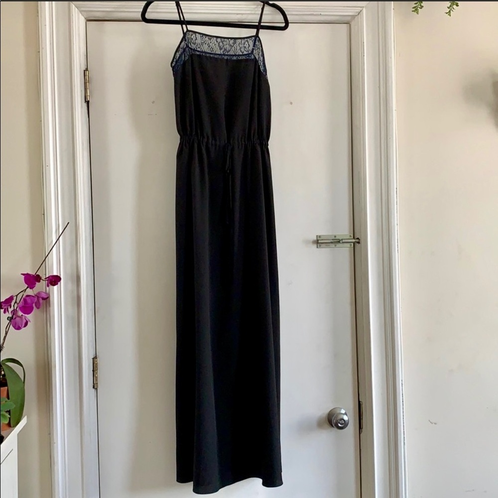 Vasia Black Maxi with Navy Blue Lace Detail